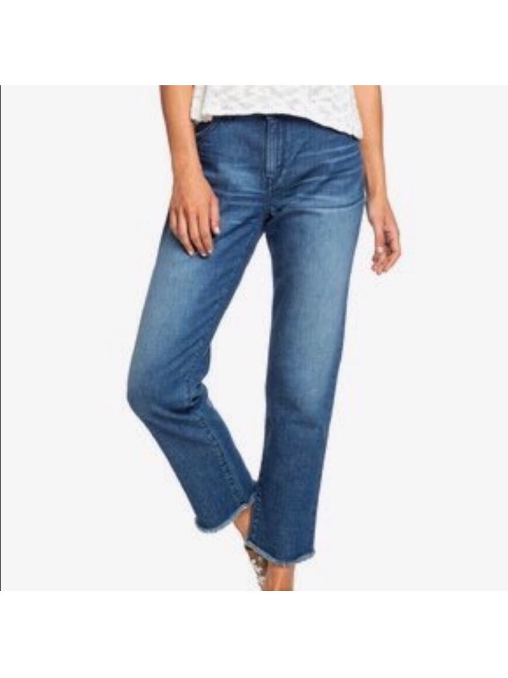Roxy NEW Straight Jeans Womens Size 26 Raw Fray Hem Whiskering Stretch